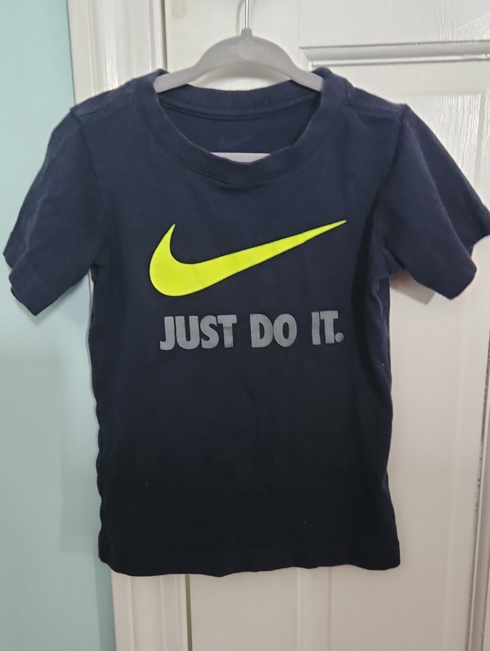 Nike Kids Navy Tee with Neon Yellow Swoosh
